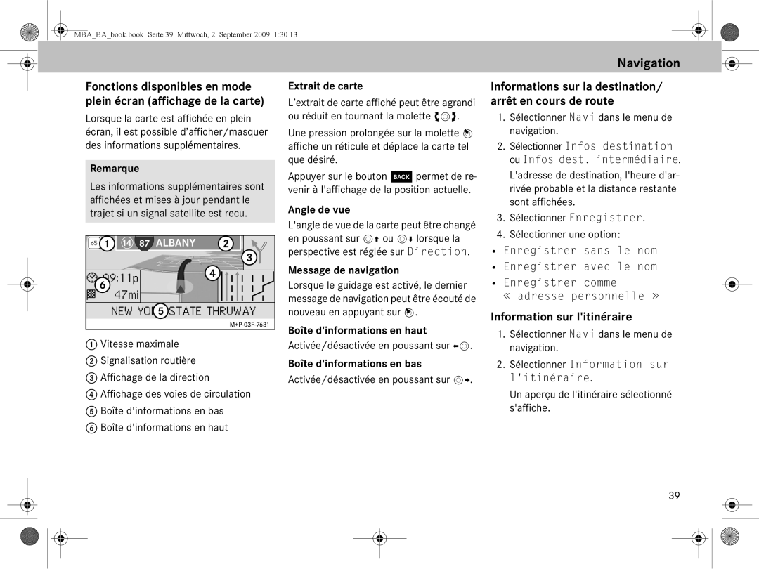 Mercedes-Benz A 002 584 34 71 operating instructions Information sur litinéraire 