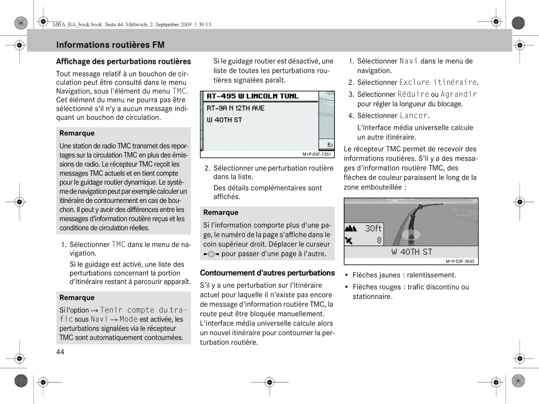 Mercedes-Benz A 002 584 34 71 operating instructions Informations routières FM, Affichage des perturbations routières 