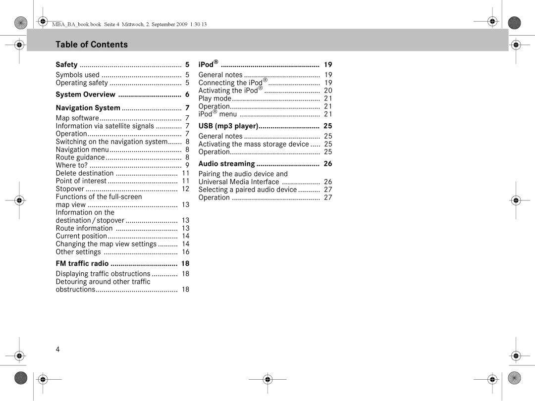 Mercedes-Benz A 002 584 34 71 operating instructions Table of Contents 