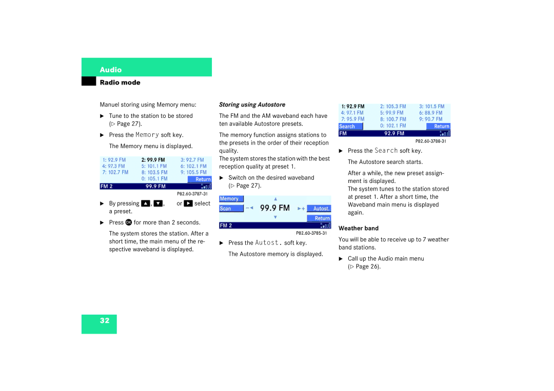 Mercedes-Benz Audio 50 manual Storing using Autostore, Weather band 