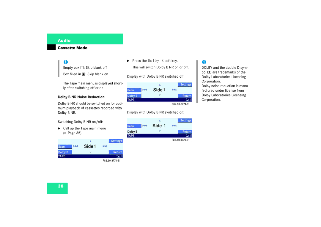 Mercedes-Benz Audio 50 manual Dolby B NR Noise Reduction 