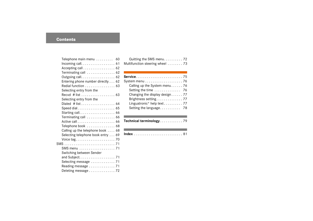 Mercedes-Benz Audio 50 manual Technical terminology Index 