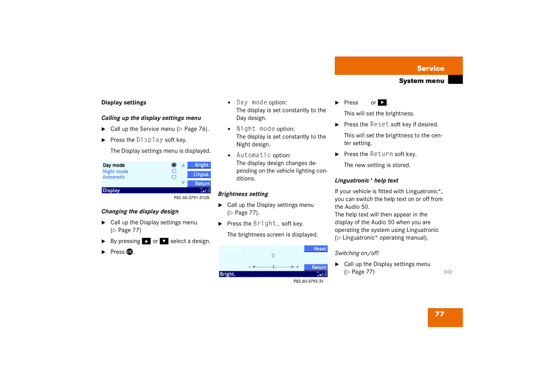 Mercedes-Benz Audio 50 manual Display settings, Calling up the display settings menu, Changing the display design 