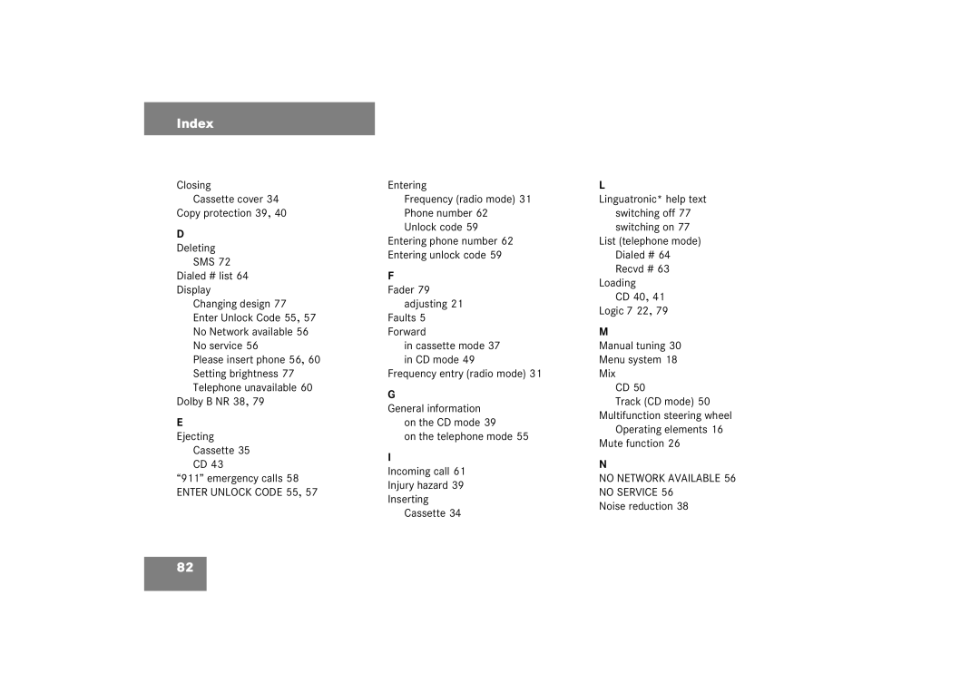 Mercedes-Benz Audio 50 manual On the CD mode, Injury hazard, Noise reduction 