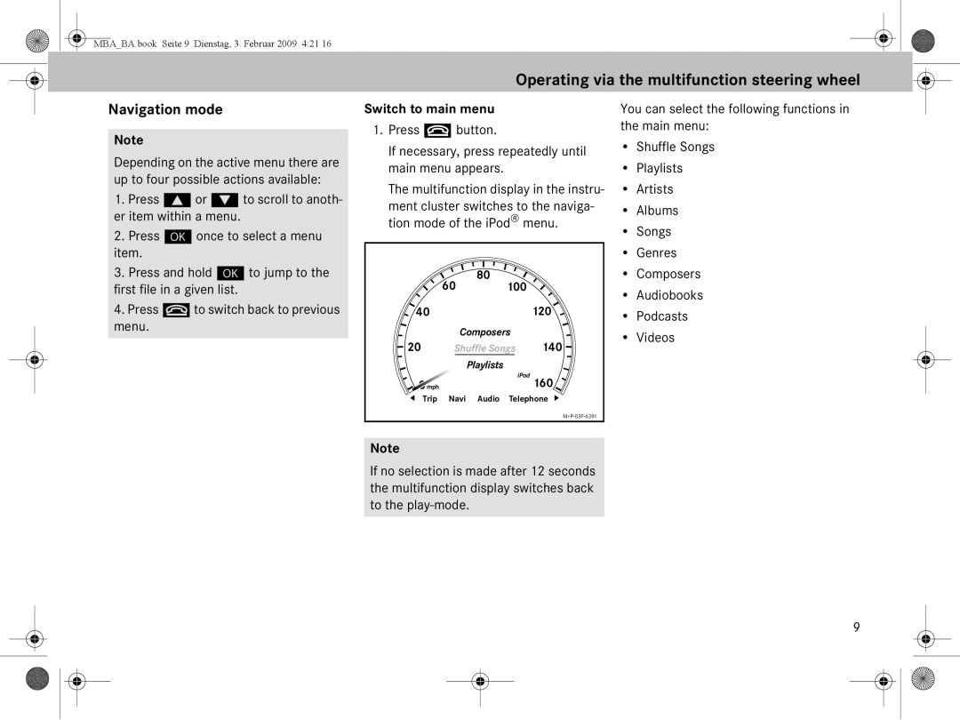 Mercedes-Benz B6 782 4573 manual Switch to main menu 