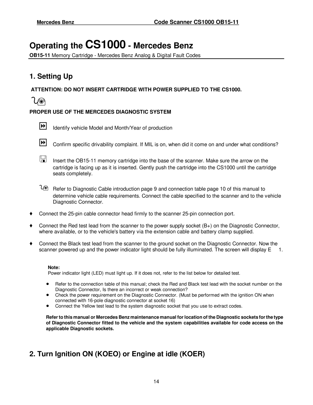 Mercedes-Benz manual Operating the CS1000 Mercedes Benz 