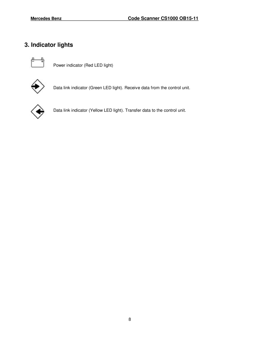 Mercedes-Benz CS1000 manual Indicator lights 