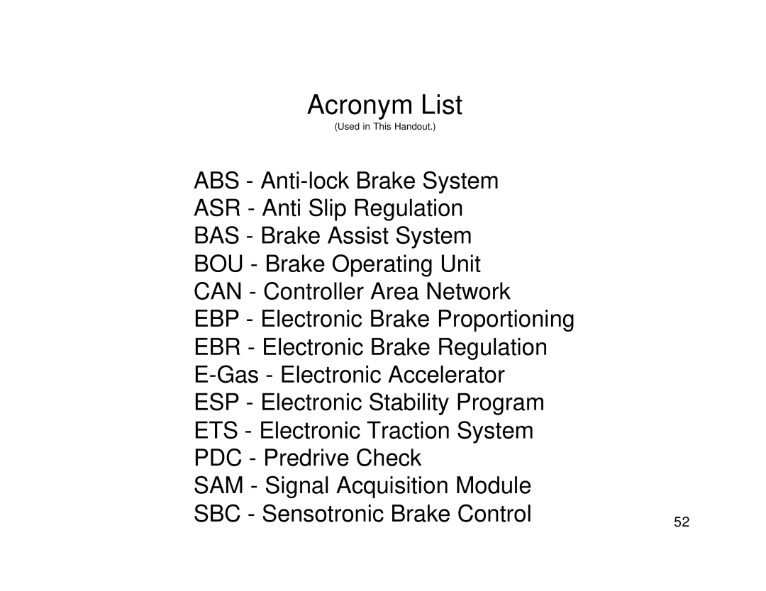 Mercedes-Benz R230, W211 manual Acronym List 