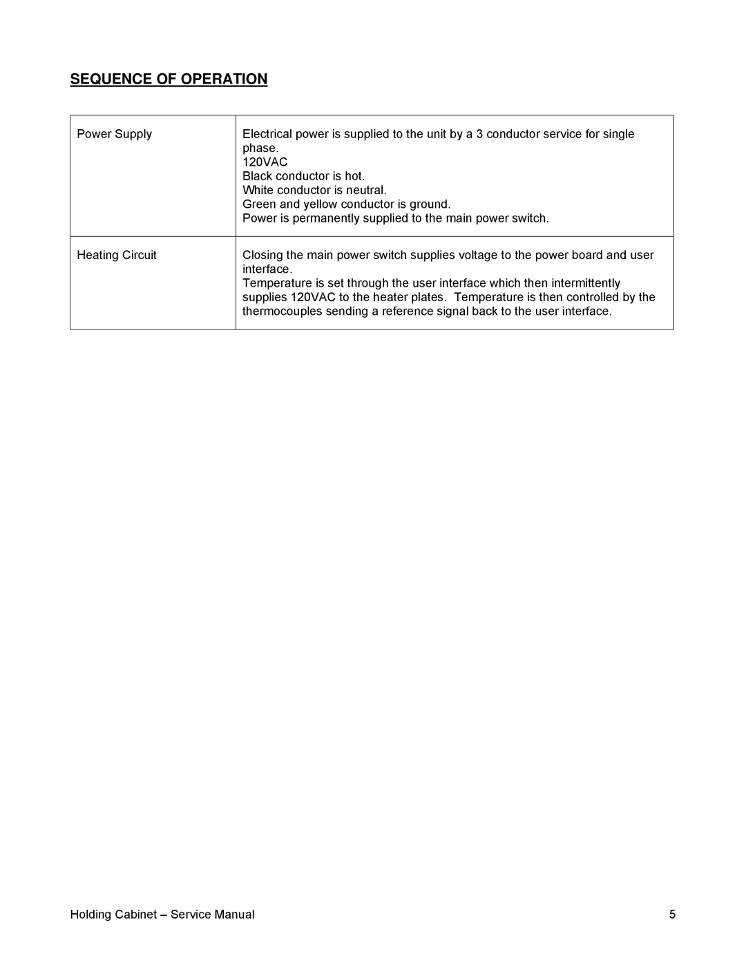 Merco Savory 86002 service manual Sequence of Operation 