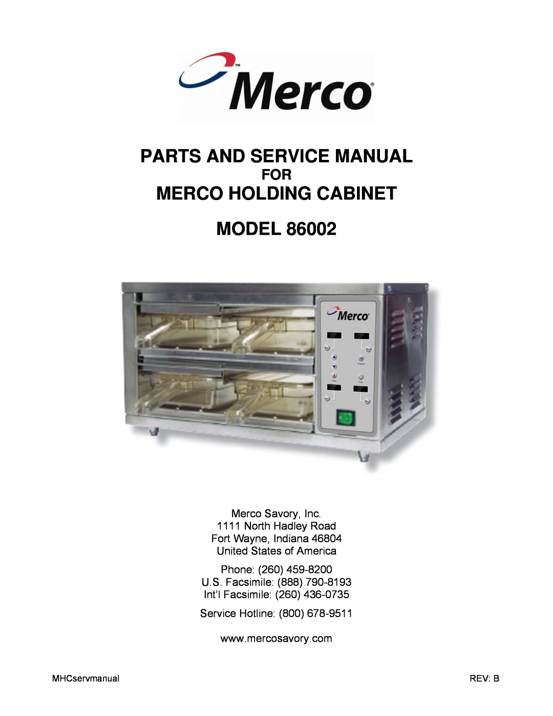 Merco Savory 86002 service manual Merco Holding Cabinet Model 