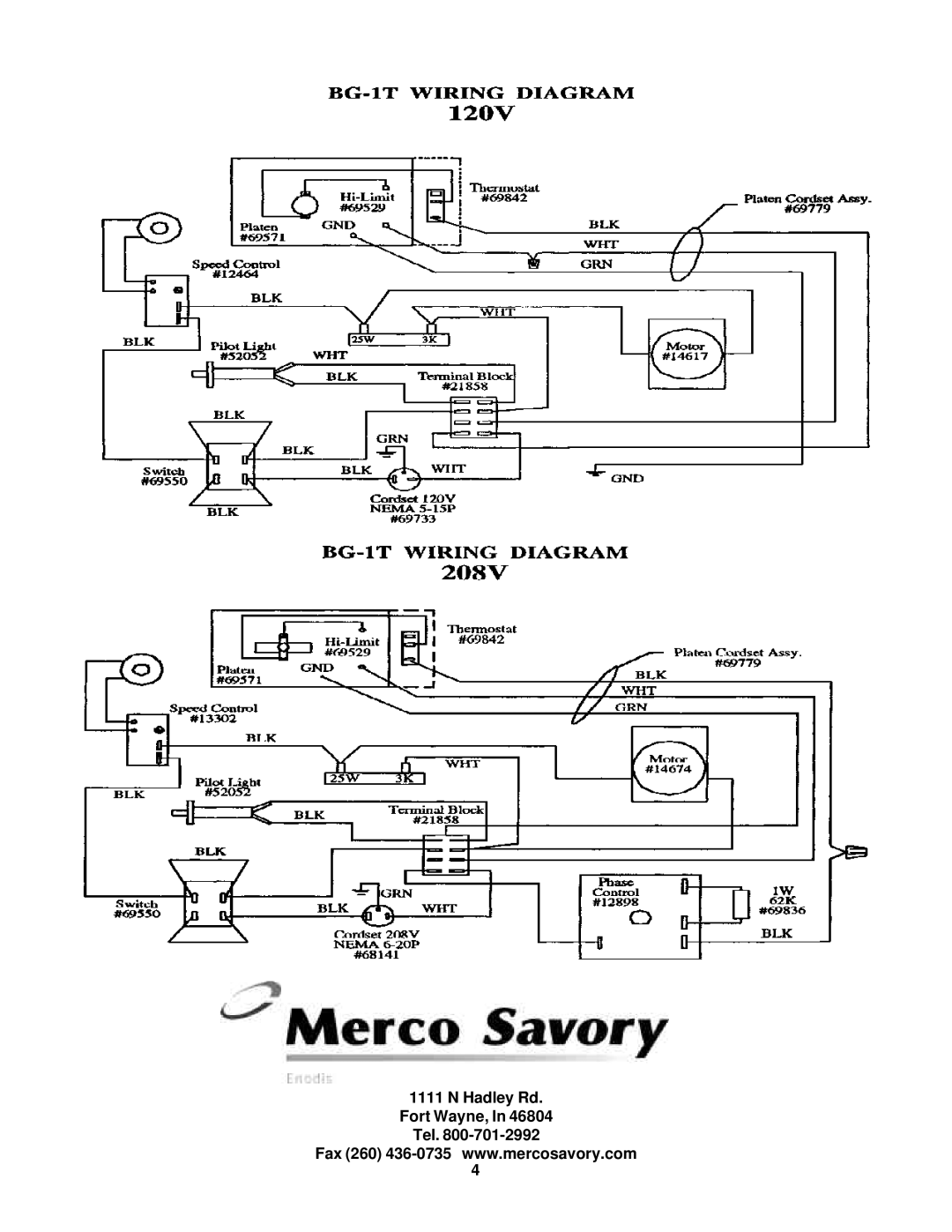 Merco Savory BG-1T operation manual Hadley Rd Fort Wayne, Tel 