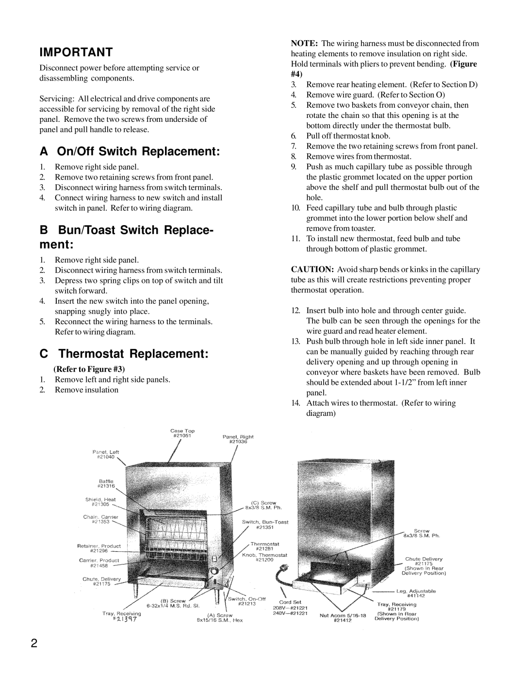 Merco Savory C-40 On/Off Switch Replacement, Bun/Toast Switch Replace- ment, Thermostat Replacement, Refer to Figure #3 