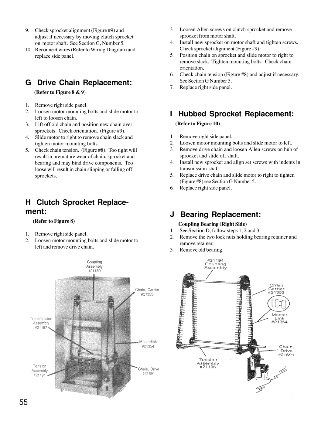 Merco Savory C-40 Drive Chain Replacement, Clutch Sprocket Replace- ment, Hubbed Sprocket Replacement, Bearing Replacement 