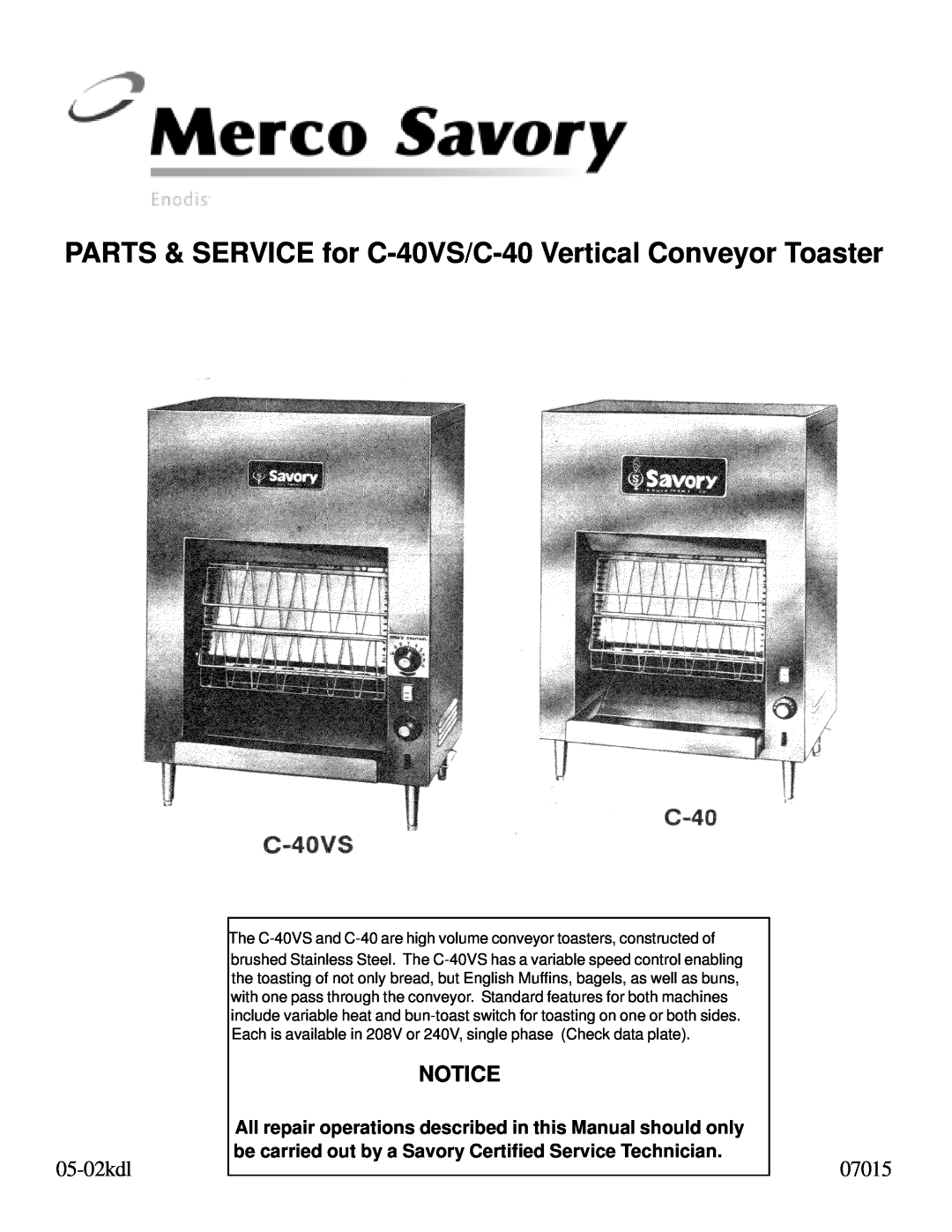 Merco Savory C-40 manual 05-02kdl, 07015 