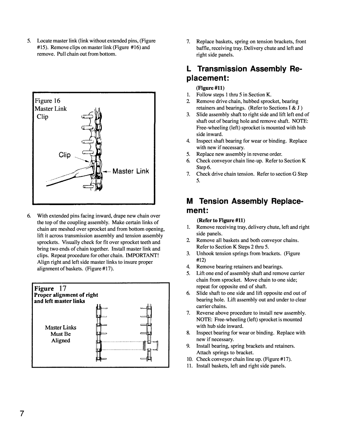 Merco Savory C-40 manual LTransmission Assembly Re- placement, MTension Assembly Replace- ment, Refer to Figure #11 