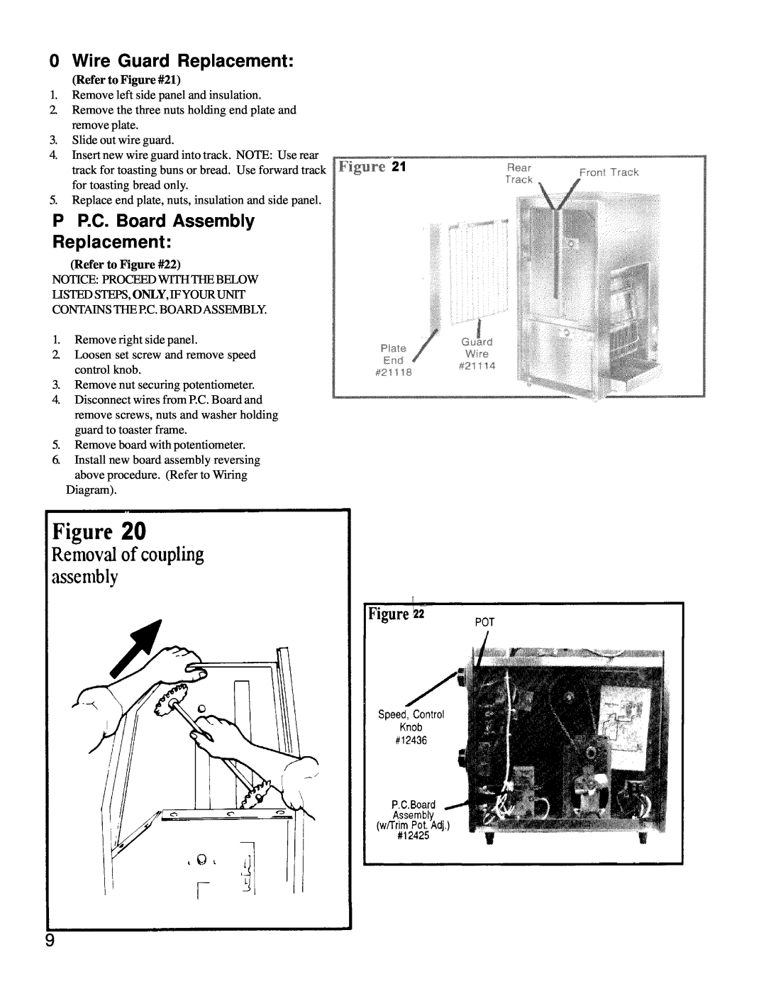 Merco Savory C-40 manual Wire Guard Replacement, Refer to Figure #21, Refer to Figure #22, PP.C. Board Assembly Replacement 