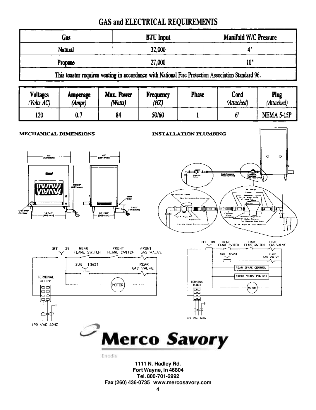 Merco Savory CG-30 operation manual 1111 N. Hadley Rd Fort Wayne, Tel 