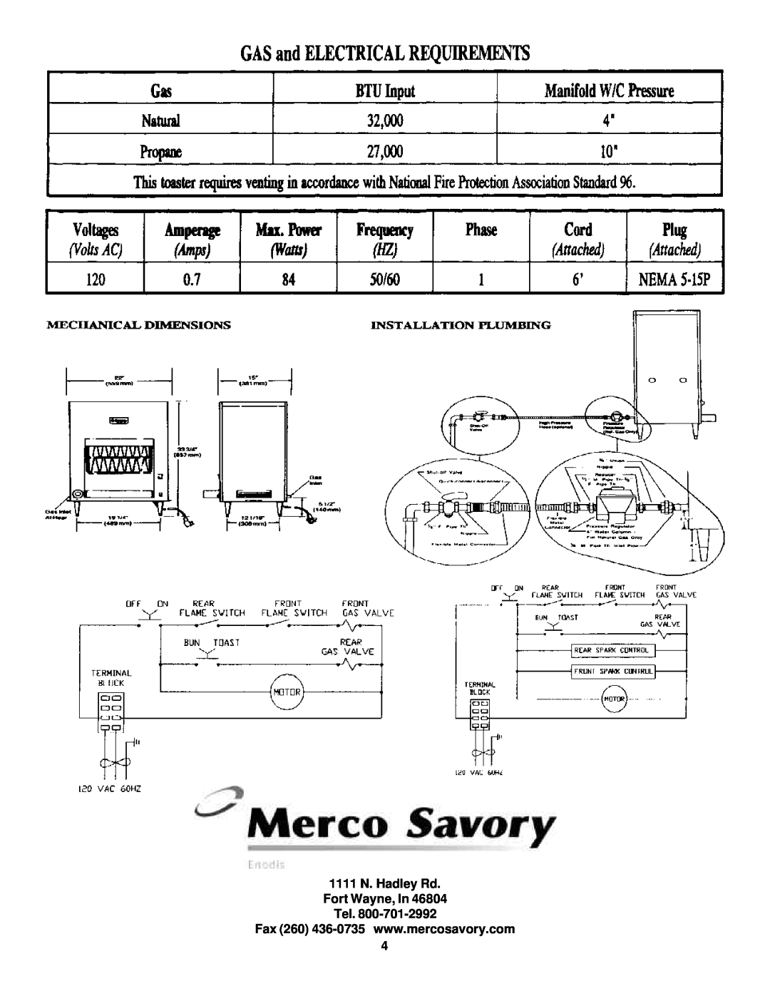 Merco Savory CG-30 operation manual 1111 N. Hadley Rd Fort Wayne, In Tel 