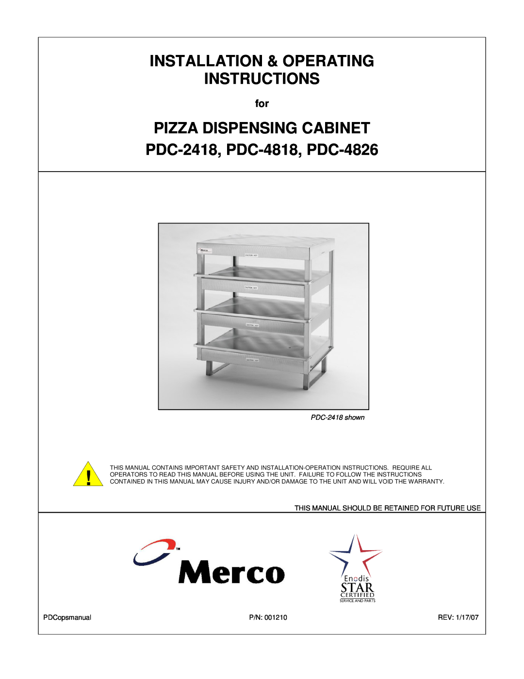 Merco Savory PDC-4818, PDC-4826 operating instructions Installation & Operating Instructions, PDC-2418 shown 