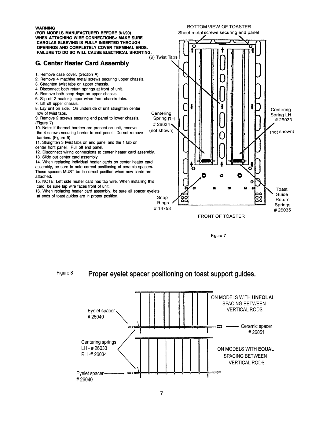 Merco Savory POP-2/4 service manual G. Center Heater Card Assembly, FOR MODELS MANUFACTURED BEFORE 9/1/90 