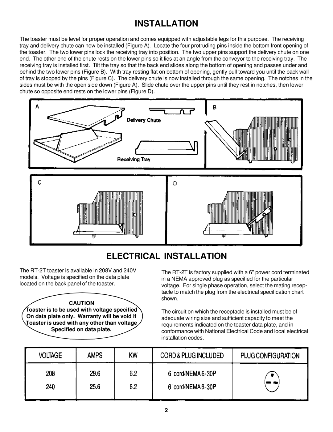 Merco Savory RT-2T operation manual Installation 