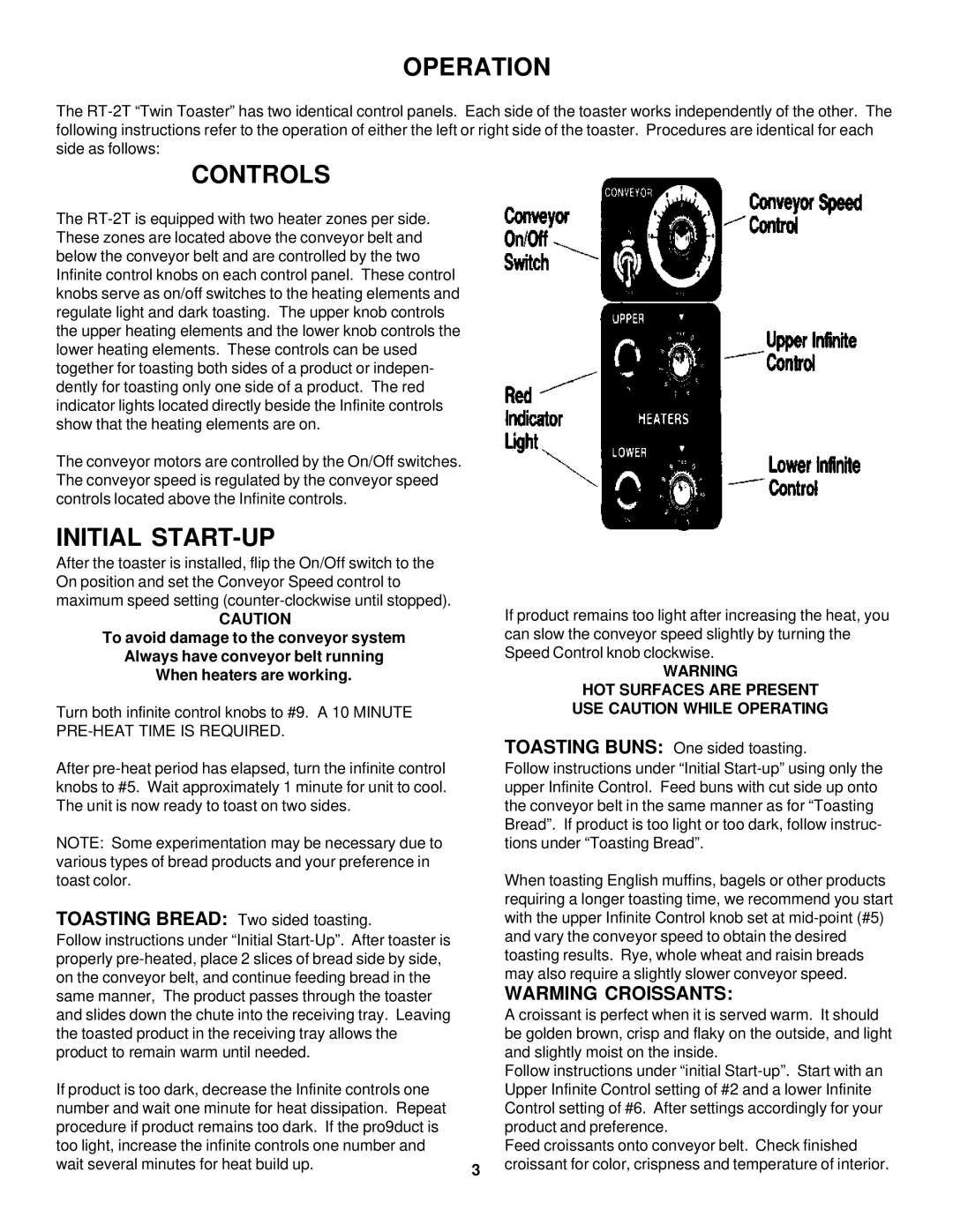 Merco Savory RT-2T operation manual Operation 