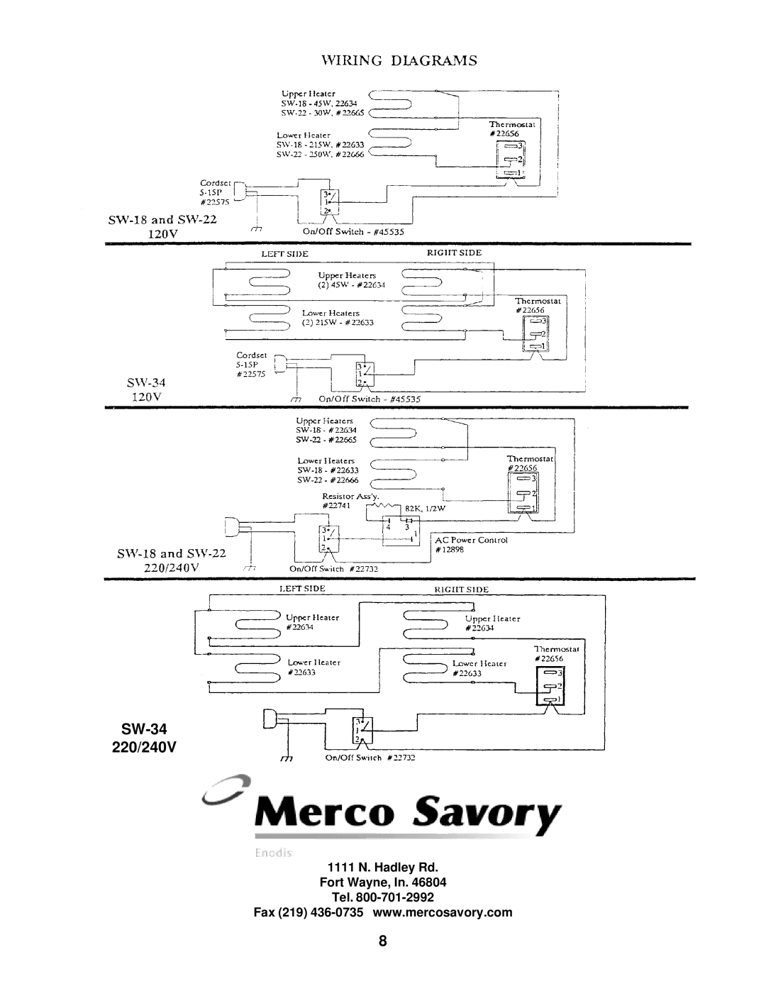 Merco Savory SG-22 service manual SW-34 220/240V 