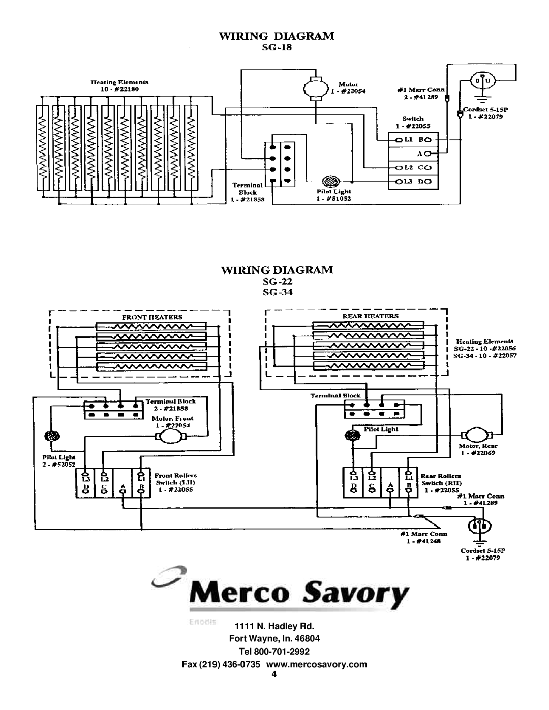 Merco Savory SG Series operation manual 1111 N. Hadley Rd Fort Wayne, Tel 