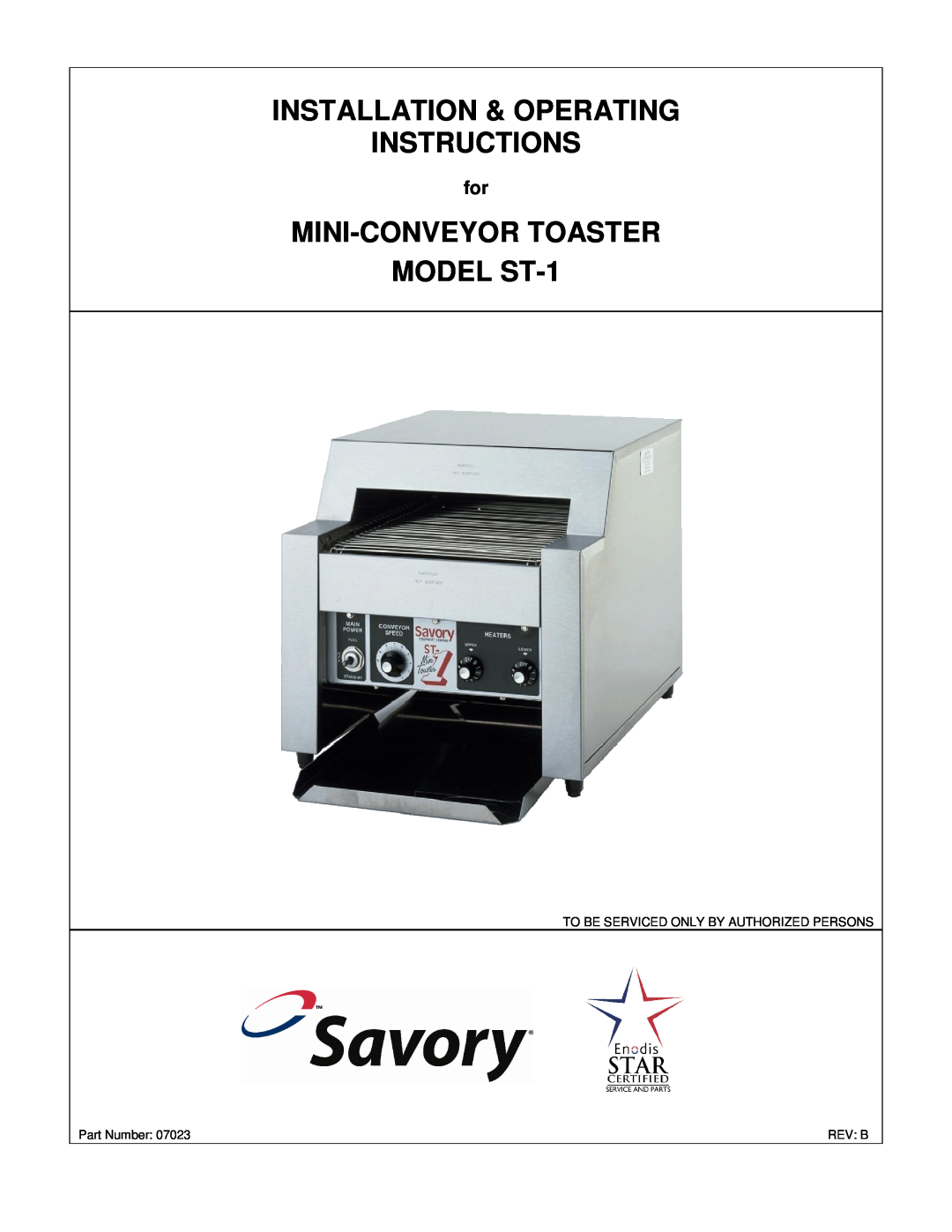 Merco Savory manual Installation & Operating Instructions, MINI-CONVEYORTOASTER MODEL ST-1 