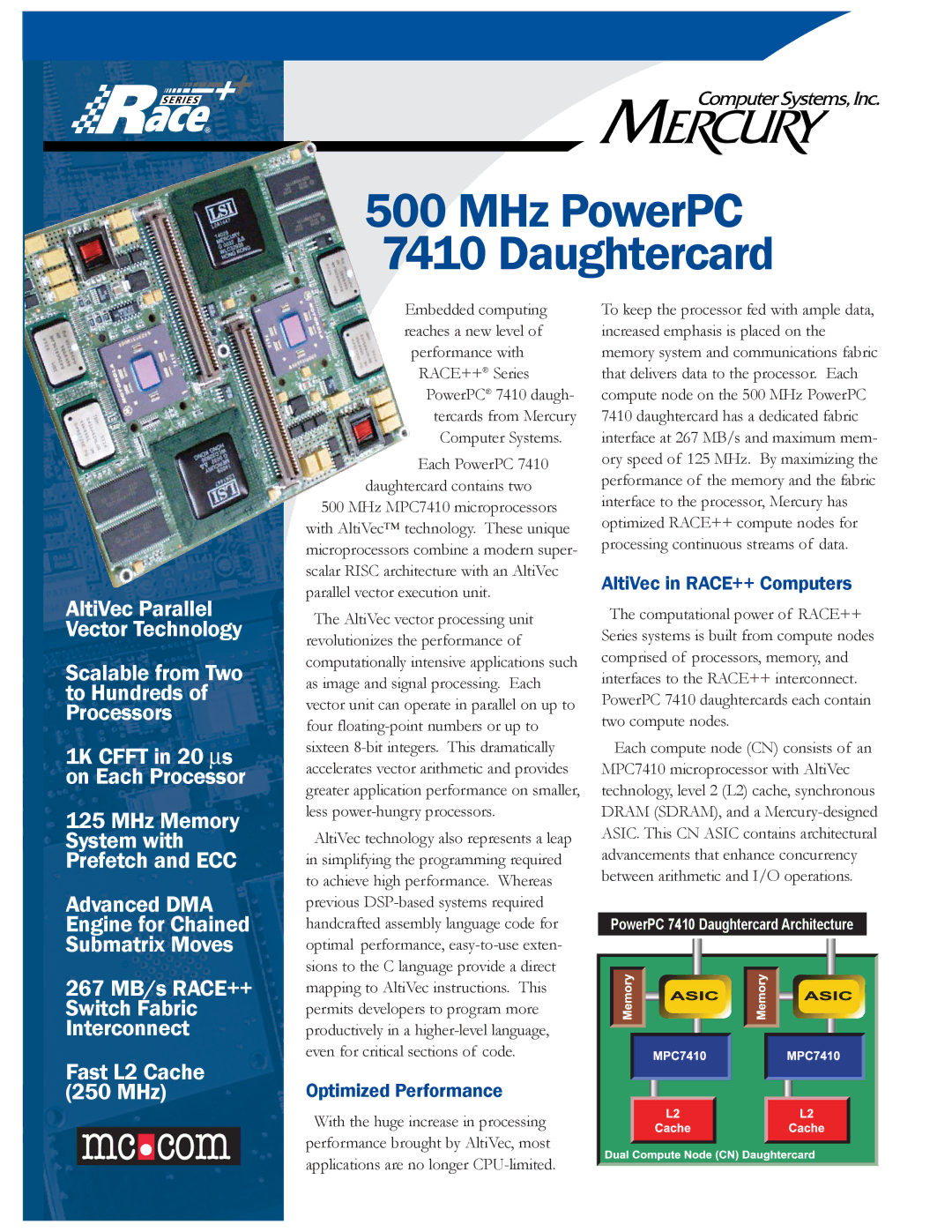 Mercury 7410 manual AltiVec in RACE++ Computers, Optimized Performance 