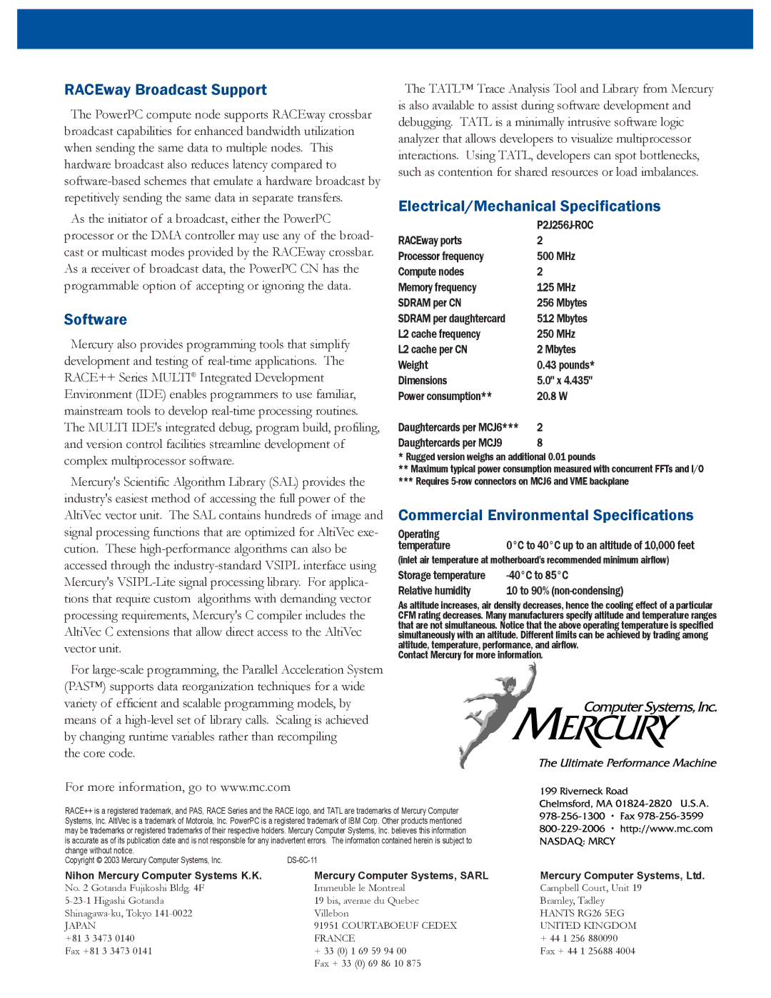 Mercury 7410 manual RACEway Broadcast Support, Software, Electrical/Mechanical Specifications 