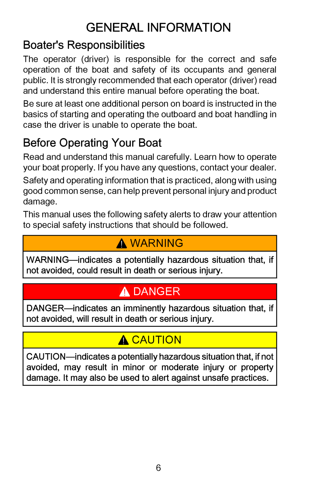 Mercury Marine 898393001 manual General Information, Boaters Responsibilities, Before Operating Your Boat 