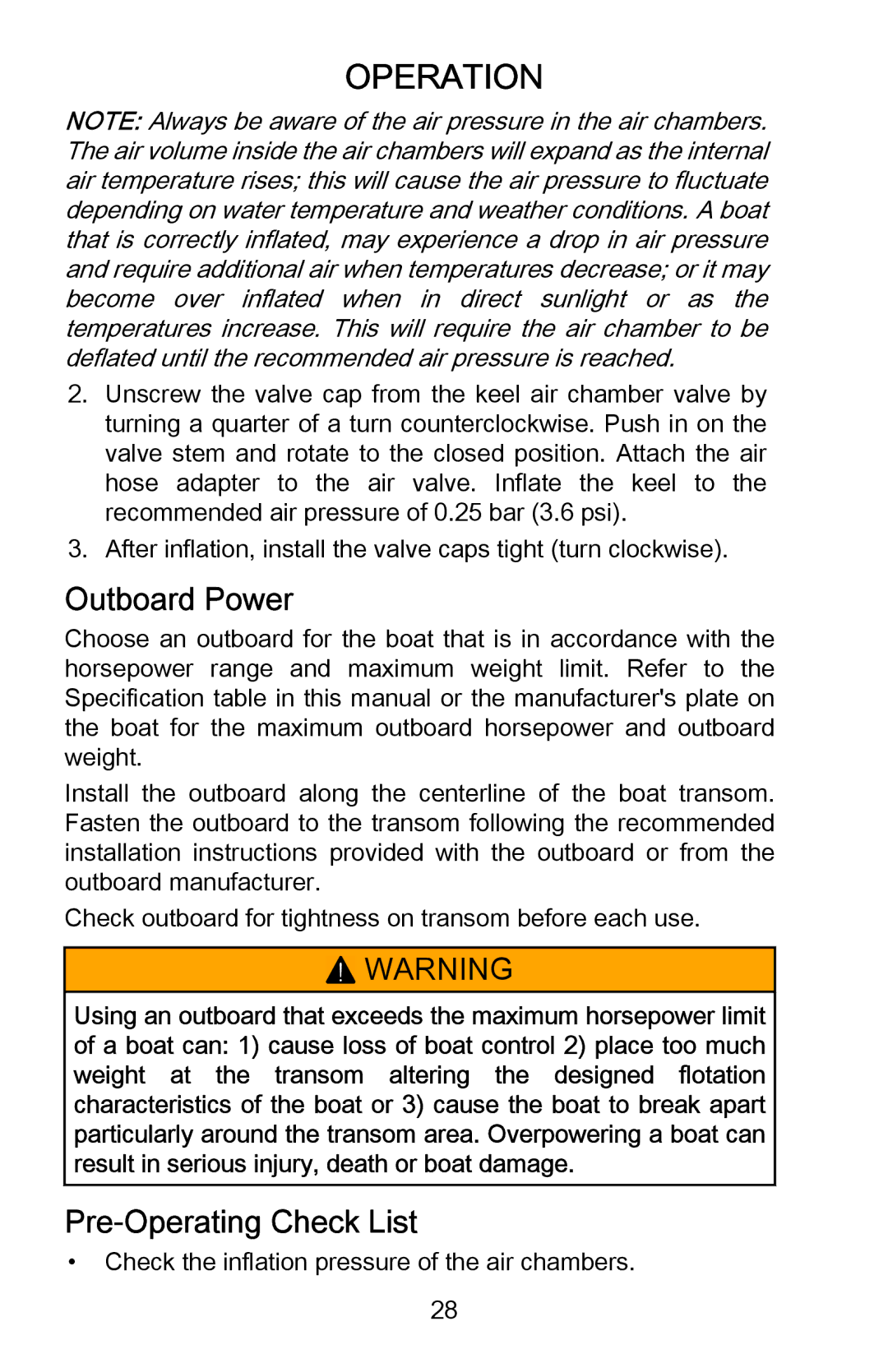 Mercury Marine 899183001 manual Outboard Power, Pre‑Operating Check List 