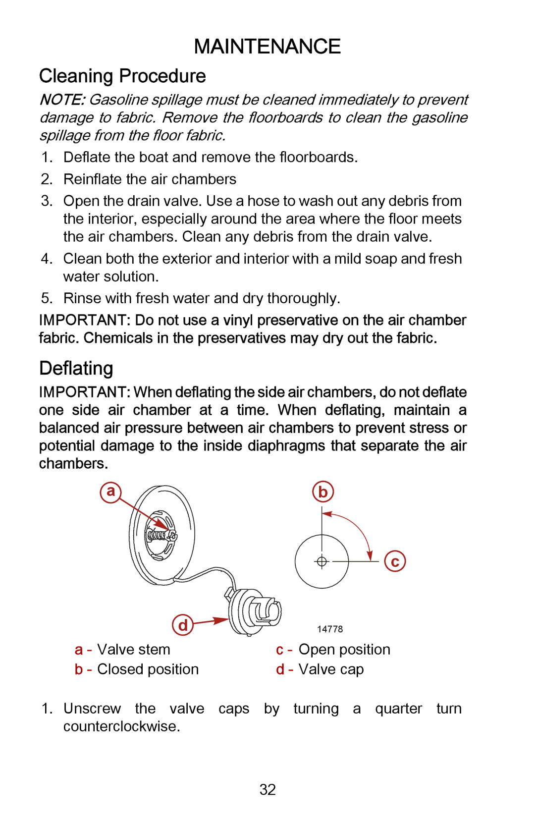 Mercury Marine 899183001 manual Maintenance, Cleaning Procedure, Deflating 