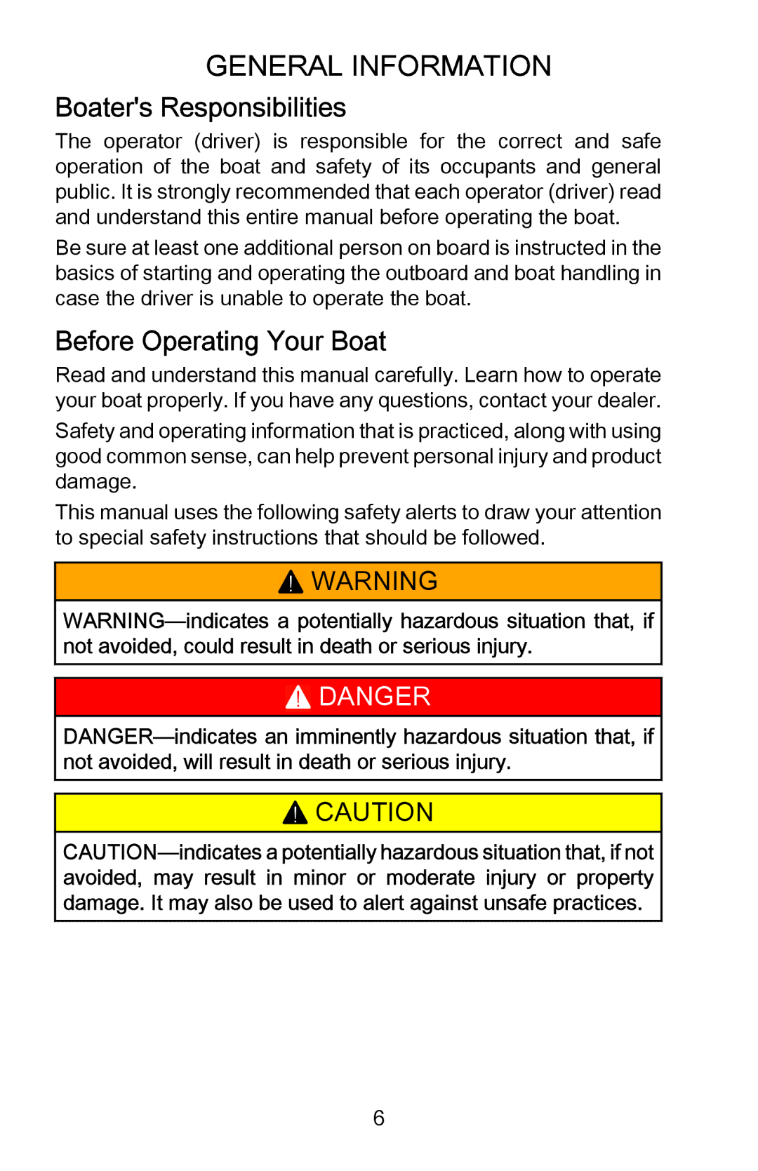 Mercury Marine 899194001 manual General Information, Boaters Responsibilities, Before Operating Your Boat 