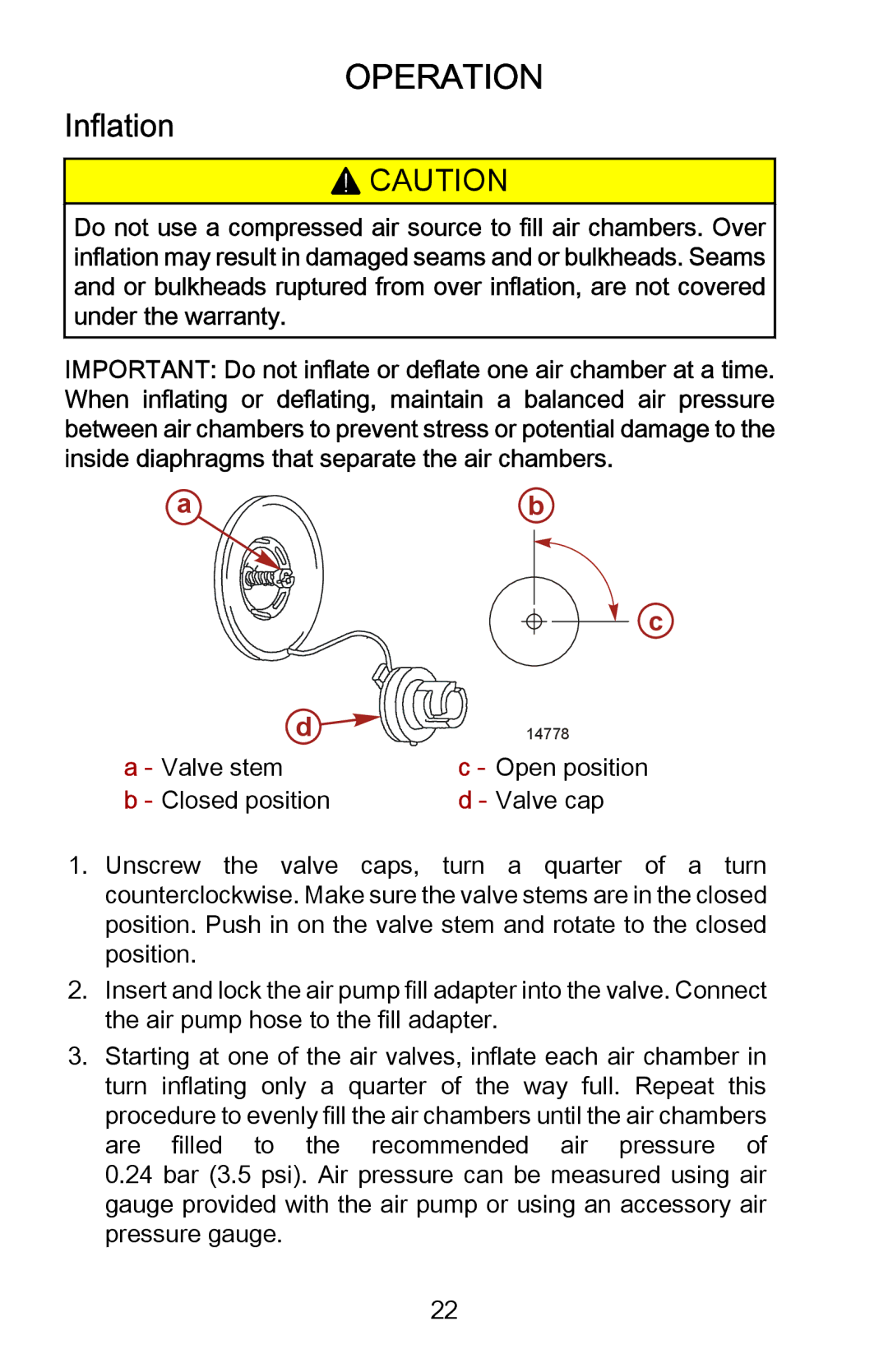 Mercury Marine 899337001 manual Operation, Inflation 