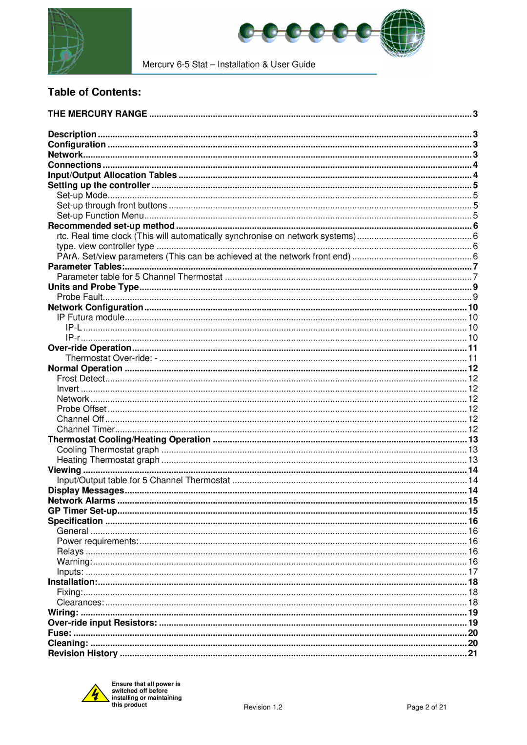 Mercury PR0091 manual Table of Contents 