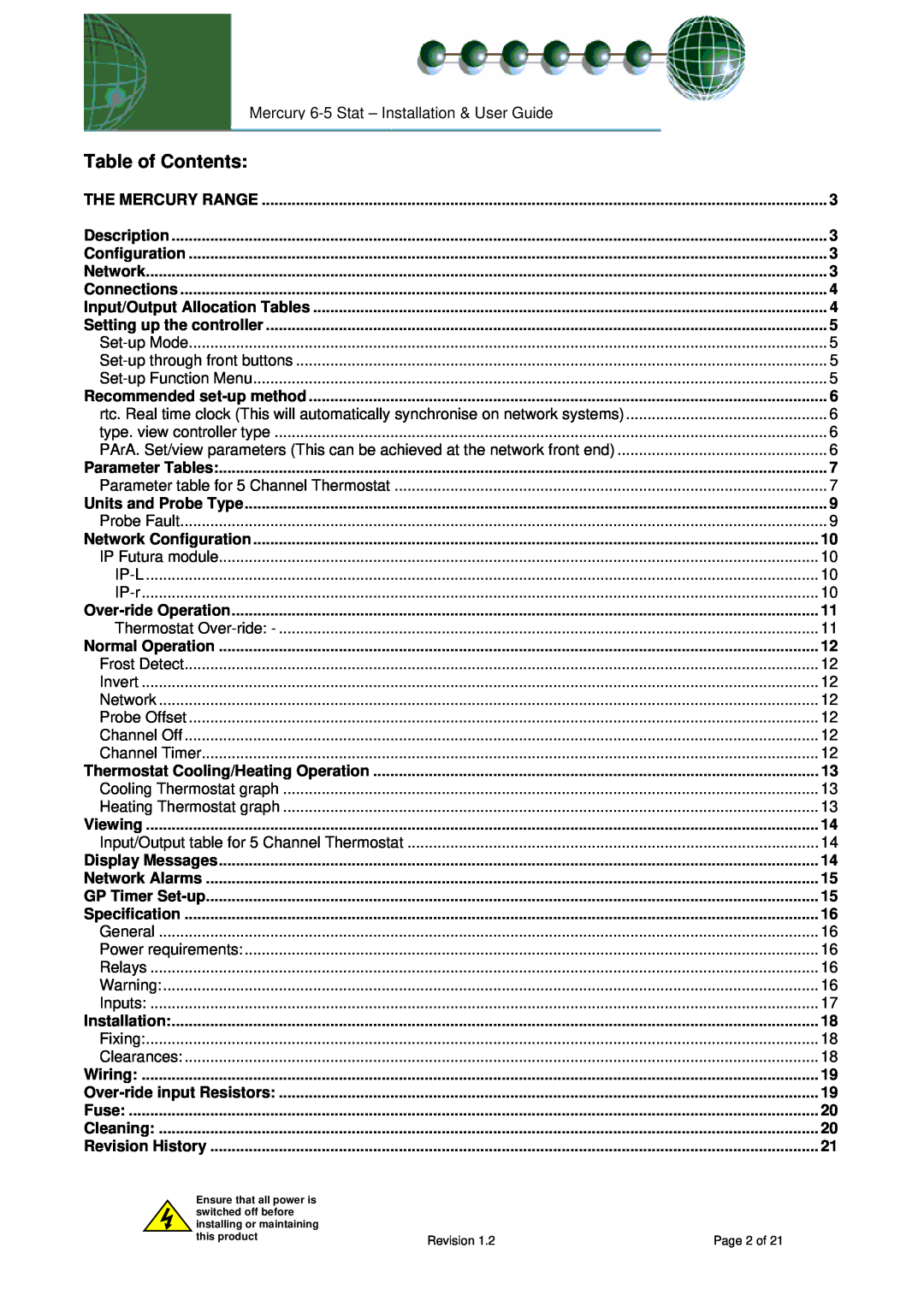 Mercury PR0091 manual Table of Contents 