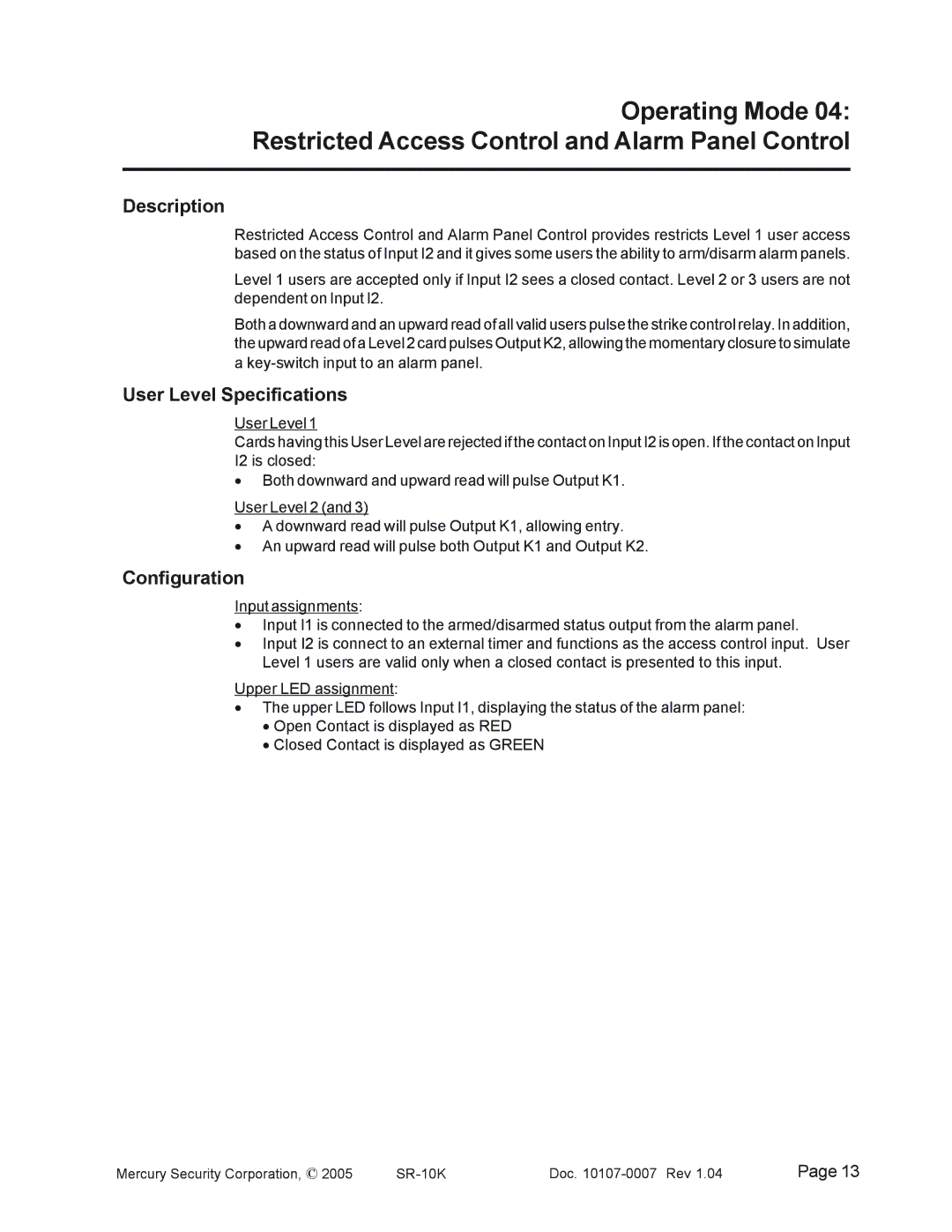 Mercury SR-10K Mag-Stripe Access System manual Description 