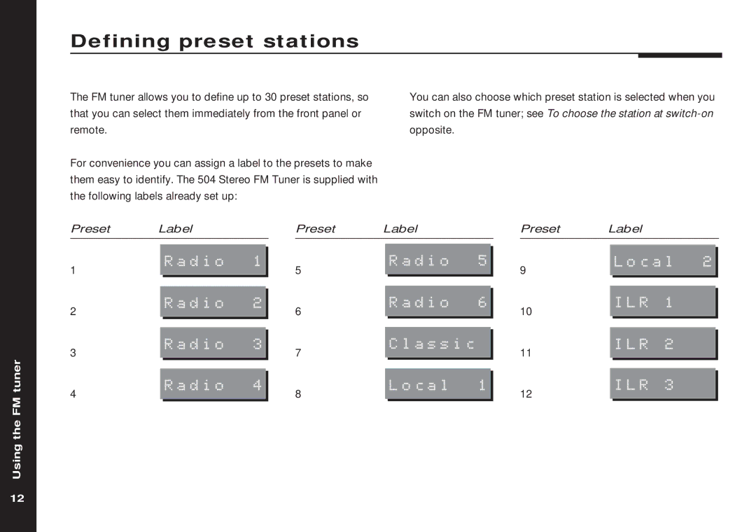 Meridian America 504 manual Defining preset stations 