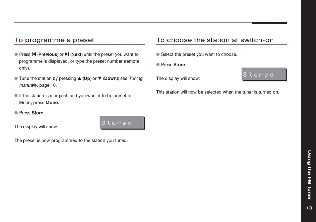 Meridian America 504 manual To programme a preset, To choose the station at switch-on 