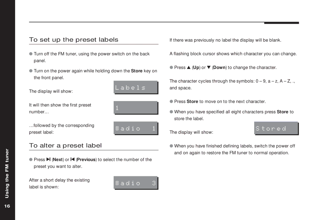 Meridian America 504 manual To set up the preset labels, To alter a preset label 