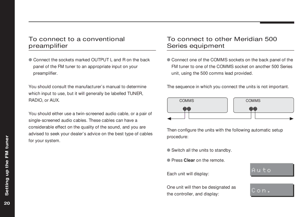 Meridian America 504 manual To connect to a conventional preamplifier, To connect to other Meridian 500 Series equipment 