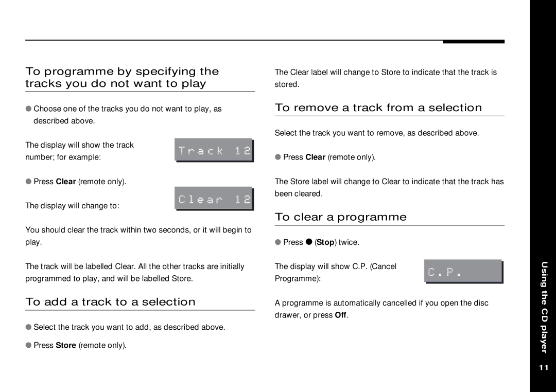 Meridian America 506 manual To add a track to a selection, To remove a track from a selection, To clear a programme 