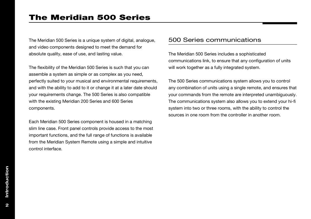 Meridian America 506 manual Meridian 500 Series, Series communications 