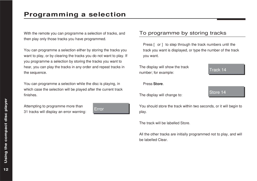 Meridian America 507 manual Programming a selection, To programme by storing tracks 