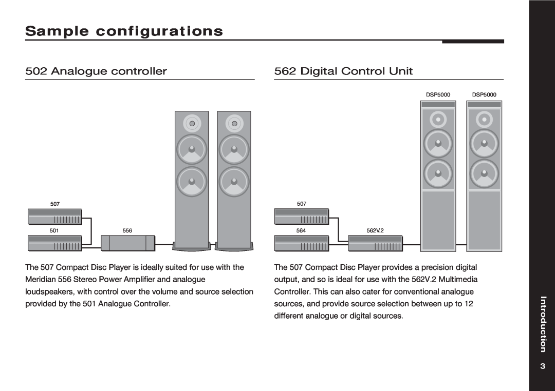 Meridian America 507 manual Sample configurations, Analogue controller, Digital Control Unit, Introduction 