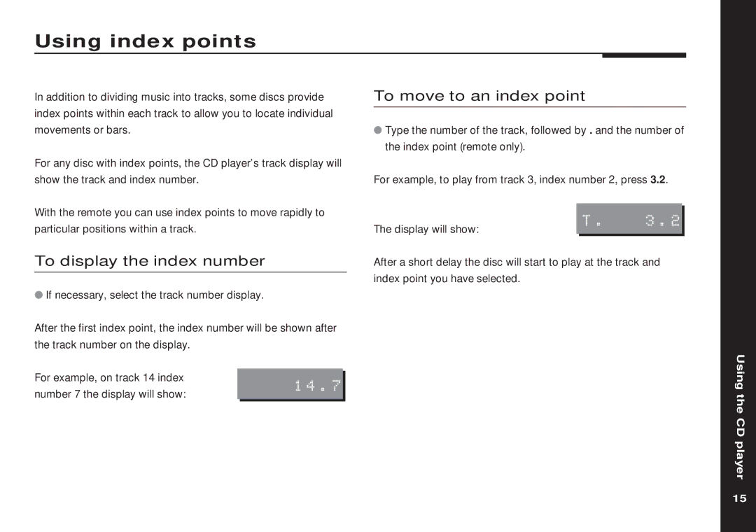 Meridian America 508 manual Using index points, To move to an index point, To display the index number, 14.7 