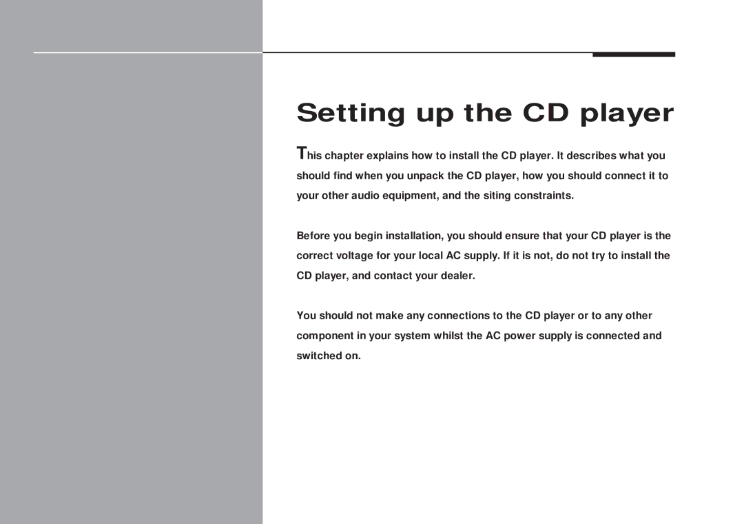 Meridian America 508 manual Setting up the CD player 