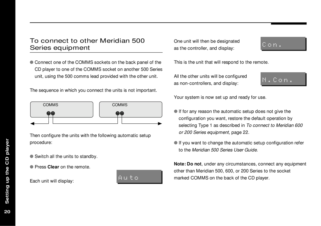 Meridian America 508 manual To connect to other Meridian, Series equipment, Con, Auto 